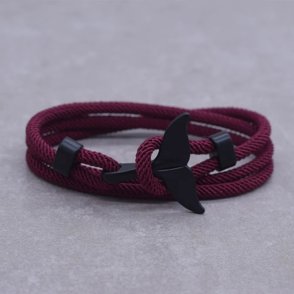 Anchor Style Jewelry Ocean Silver color Whale Tail Charm Bracelet 2-3 laps Adjustable Rope Bracelets for Men Women Gifts