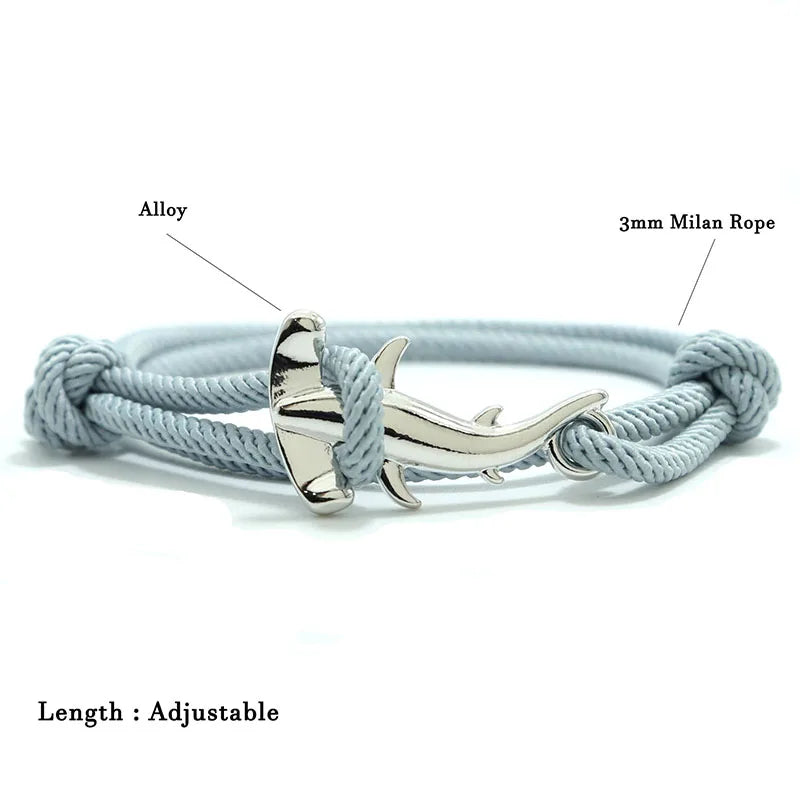 Charm Bracelet Men Women Double Layer Adjustable Ocean Shark Braslet Camping Jewelry Male Beach Accessories Gift For Him Pulsera