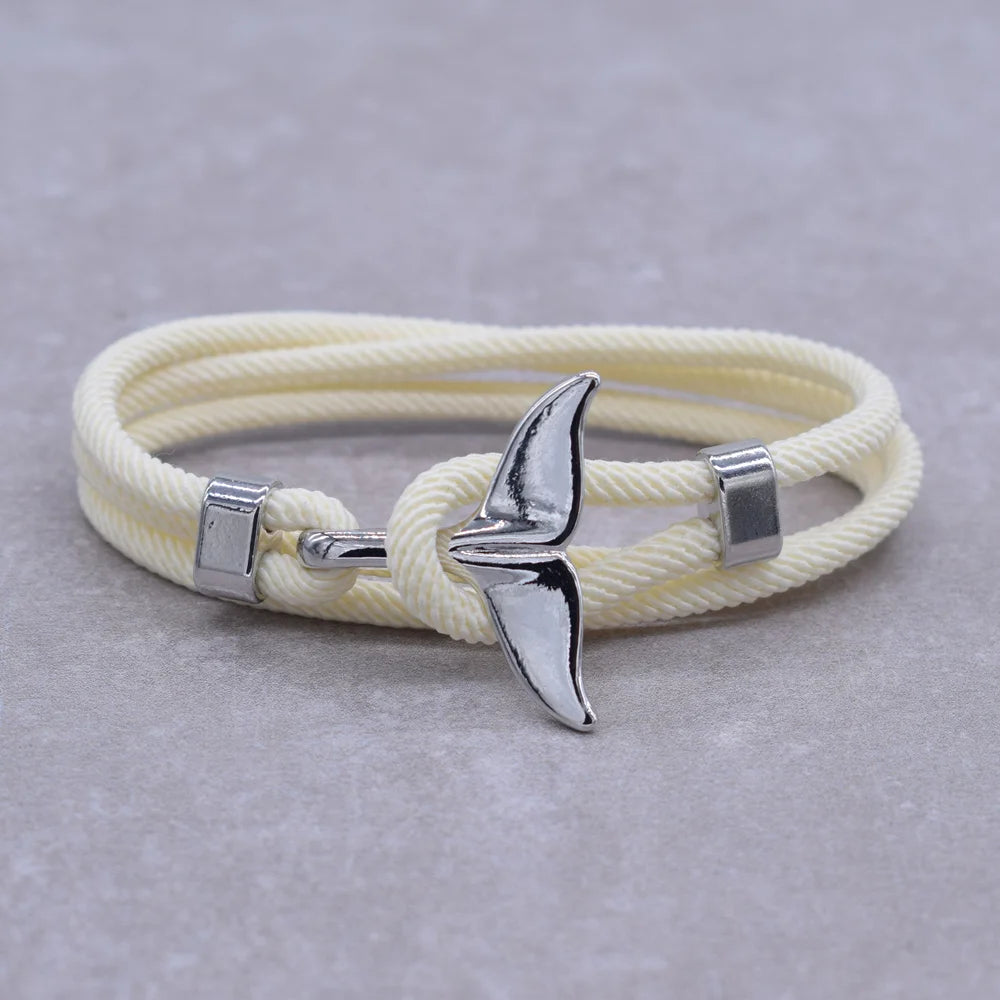 Anchor Style Jewelry Ocean Silver color Whale Tail Charm Bracelet 2-3 laps Adjustable Rope Bracelets for Men Women Gifts