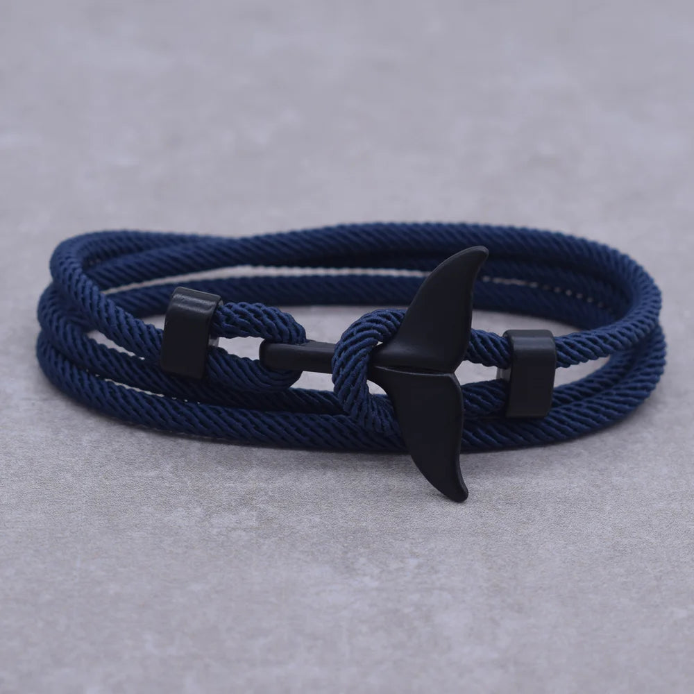 Anchor Style Jewelry Ocean Silver color Whale Tail Charm Bracelet 2-3 laps Adjustable Rope Bracelets for Men Women Gifts