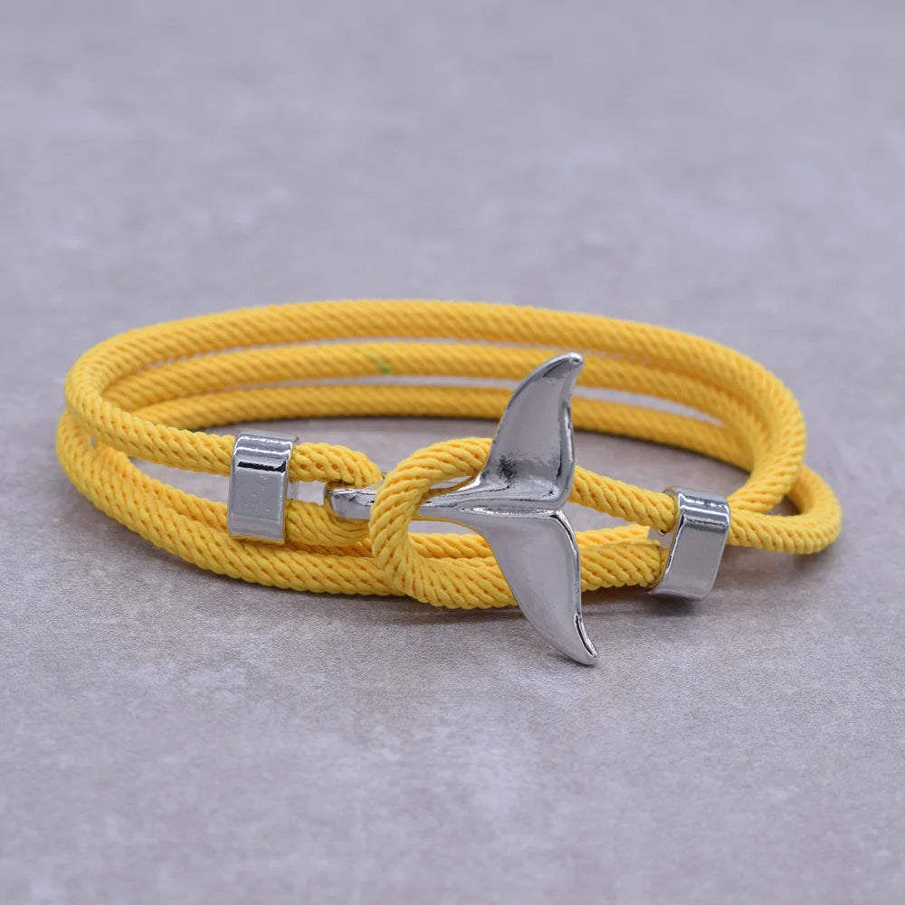 Anchor Style Jewelry Ocean Silver color Whale Tail Charm Bracelet 2-3 laps Adjustable Rope Bracelets for Men Women Gifts