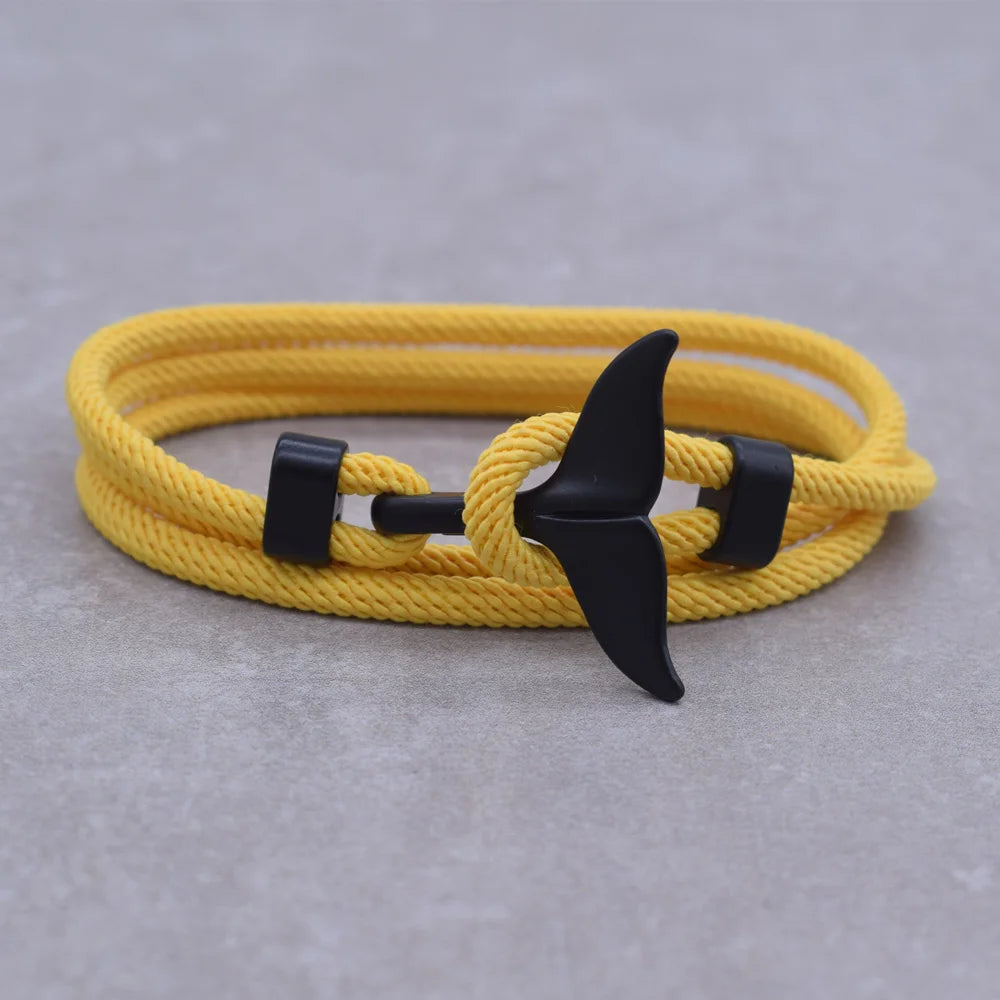 Anchor Style Jewelry Ocean Silver color Whale Tail Charm Bracelet 2-3 laps Adjustable Rope Bracelets for Men Women Gifts