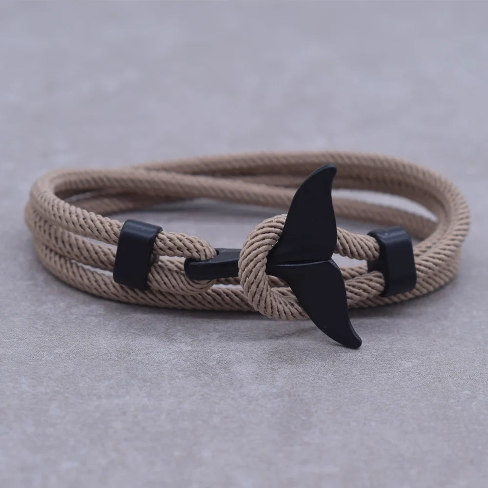 Anchor Style Jewelry Ocean Silver color Whale Tail Charm Bracelet 2-3 laps Adjustable Rope Bracelets for Men Women Gifts