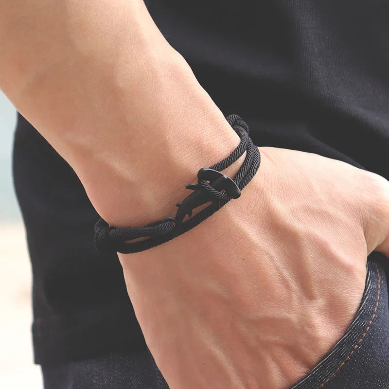 Charm Bracelet Men Women Double Layer Adjustable Ocean Shark Braslet Camping Jewelry Male Beach Accessories Gift For Him Pulsera