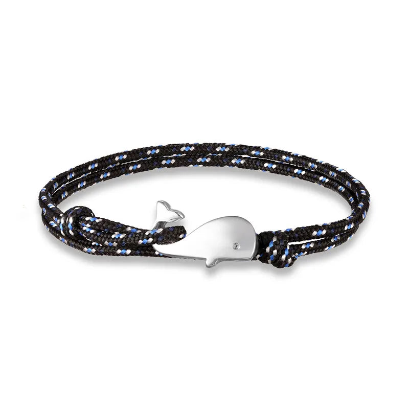 MKENDN Navy style Camping Parachute cord Whale Tail Anchor Bracelet Men Women 550 Paracord Jewelry Wrap Metal Hooks