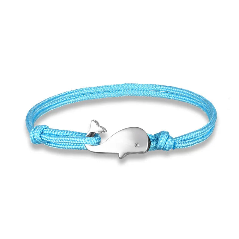 MKENDN Navy style Camping Parachute cord Whale Tail Anchor Bracelet Men Women 550 Paracord Jewelry Wrap Metal Hooks