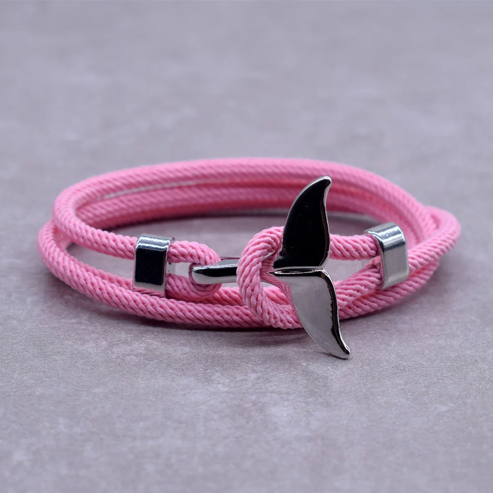 Anchor Style Jewelry Ocean Silver color Whale Tail Charm Bracelet 2-3 laps Adjustable Rope Bracelets for Men Women Gifts