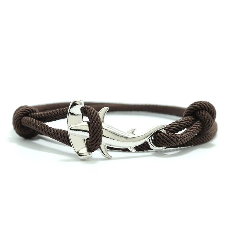 Charm Bracelet Men Women Double Layer Adjustable Ocean Shark Braslet Camping Jewelry Male Beach Accessories Gift For Him Pulsera