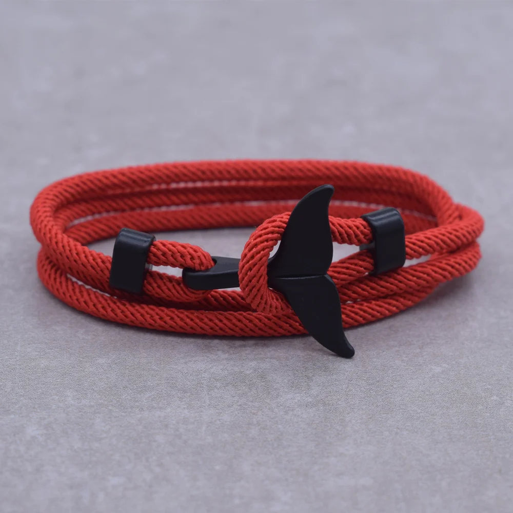 Anchor Style Jewelry Ocean Silver color Whale Tail Charm Bracelet 2-3 laps Adjustable Rope Bracelets for Men Women Gifts