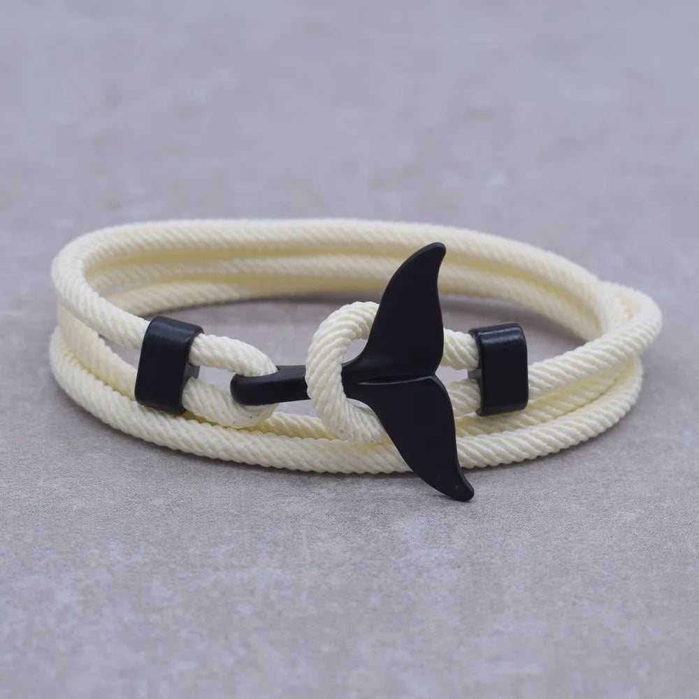 Anchor Style Jewelry Ocean Silver color Whale Tail Charm Bracelet 2-3 laps Adjustable Rope Bracelets for Men Women Gifts