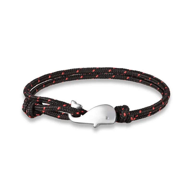 MKENDN Navy style Camping Parachute cord Whale Tail Anchor Bracelet Men Women 550 Paracord Jewelry Wrap Metal Hooks