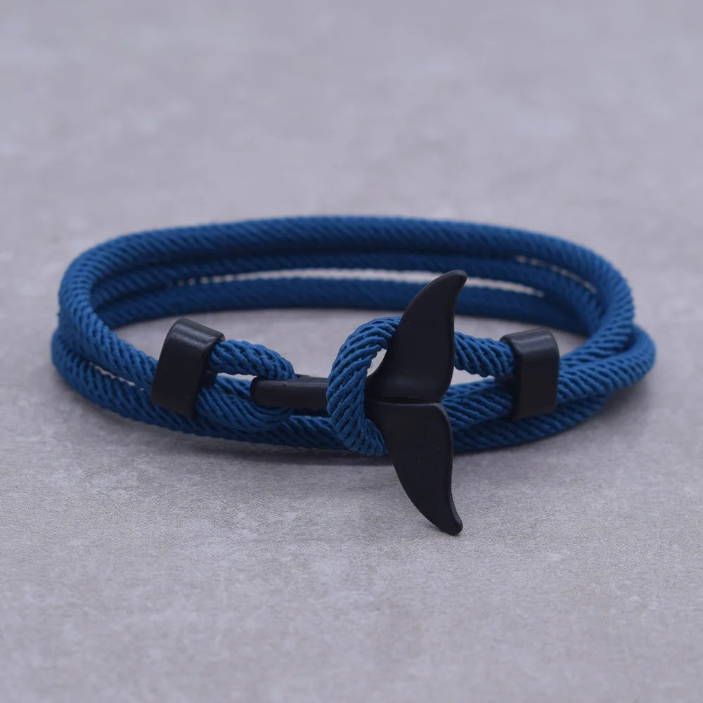 Anchor Style Jewelry Ocean Silver color Whale Tail Charm Bracelet 2-3 laps Adjustable Rope Bracelets for Men Women Gifts