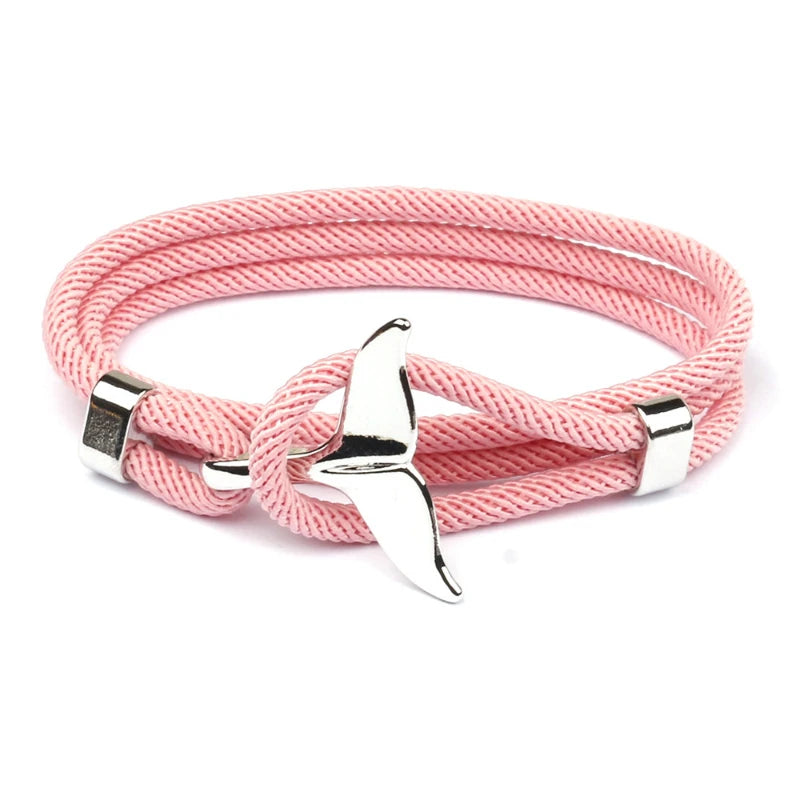 Fashion Whale Tail Men Multilayer Charm Rope Chain Bracelet Male Women Navy Style Wrap Metal Sport Hook