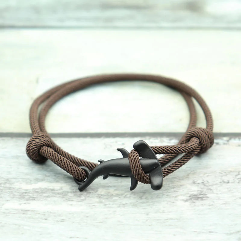 Charm Bracelet Men Women Double Layer Adjustable Ocean Shark Braslet Camping Jewelry Male Beach Accessories Gift For Him Pulsera
