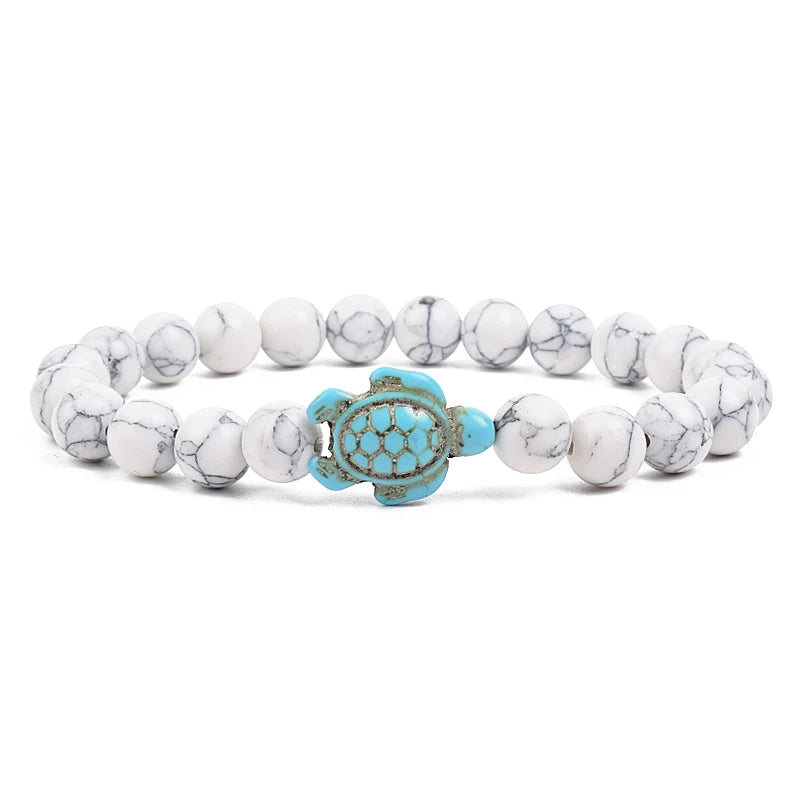 8mm Sea Turtles Beads Bracelet Turquoise Natutal Stone Elastic Stretch Bracelet Women Men Friendship Summer Beach Jewelry Gifts