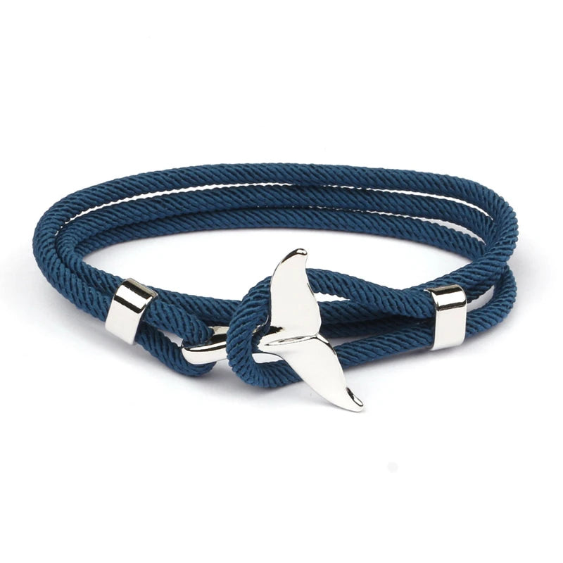 Fashion Whale Tail Men Multilayer Charm Rope Chain Bracelet Male Women Navy Style Wrap Metal Sport Hook
