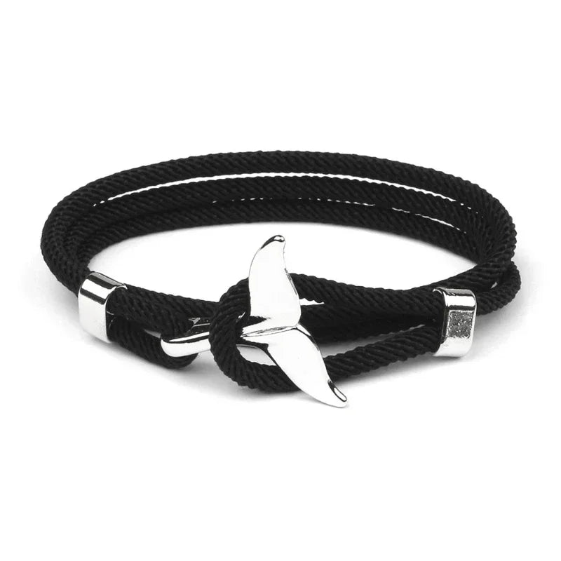 Fashion Whale Tail Men Multilayer Charm Rope Chain Bracelet Male Women Navy Style Wrap Metal Sport Hook