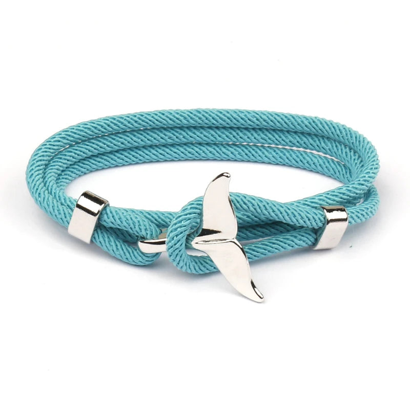 Fashion Whale Tail Men Multilayer Charm Rope Chain Bracelet Male Women Navy Style Wrap Metal Sport Hook