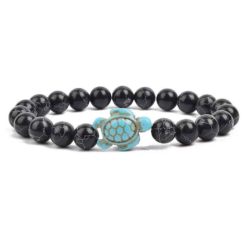 8mm Sea Turtles Beads Bracelet Turquoise Natutal Stone Elastic Stretch Bracelet Women Men Friendship Summer Beach Jewelry Gifts