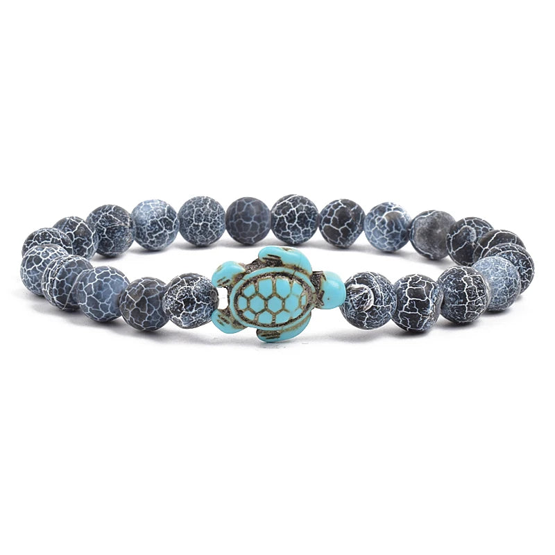 8mm Sea Turtles Beads Bracelet Turquoise Natutal Stone Elastic Stretch Bracelet Women Men Friendship Summer Beach Jewelry Gifts