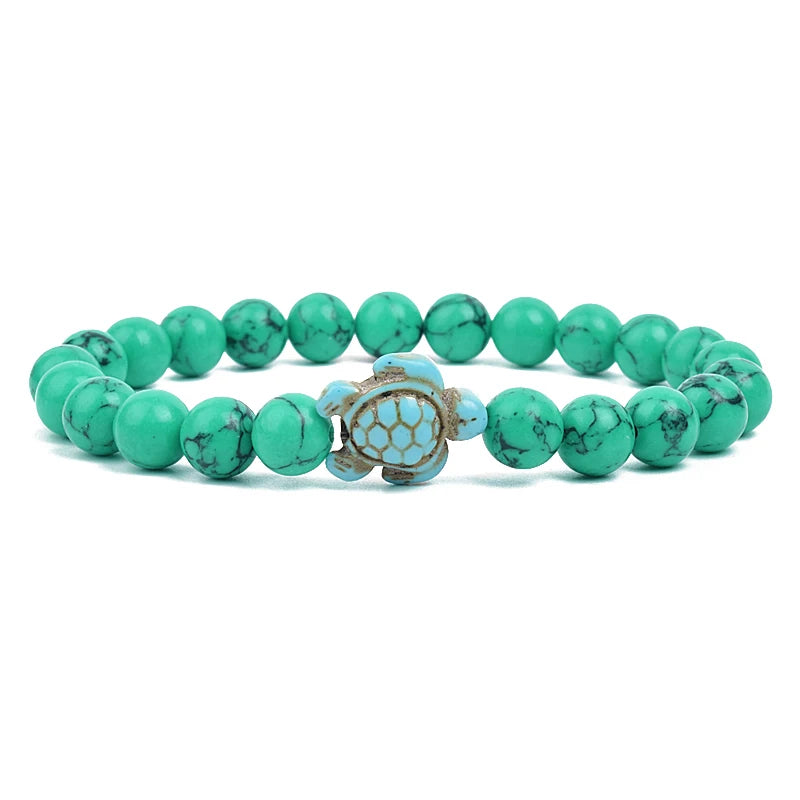 8mm Sea Turtles Beads Bracelet Turquoise Natutal Stone Elastic Stretch Bracelet Women Men Friendship Summer Beach Jewelry Gifts