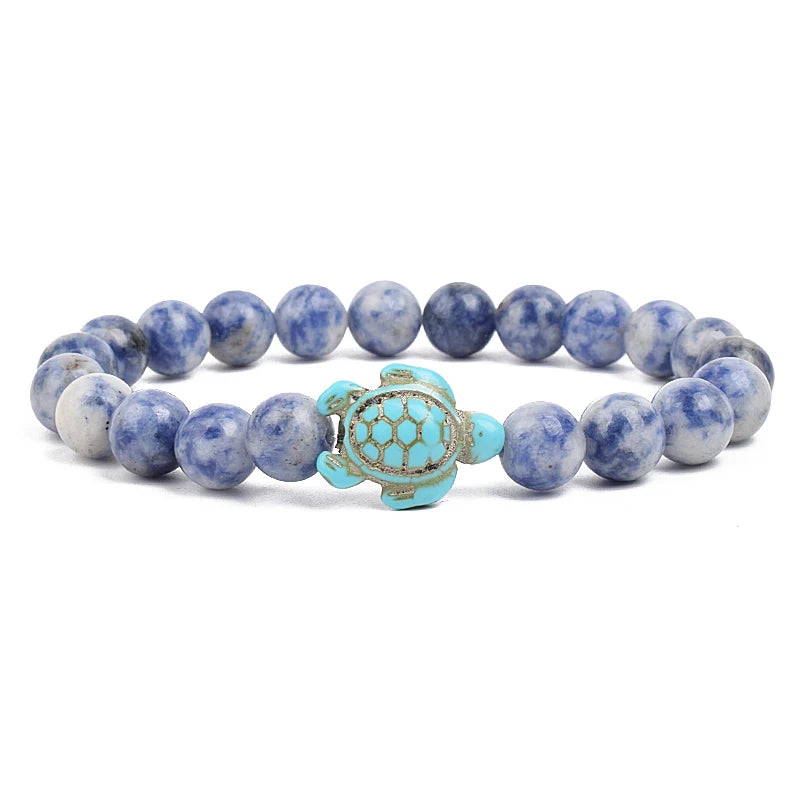 8mm Sea Turtles Beads Bracelet Turquoise Natutal Stone Elastic Stretch Bracelet Women Men Friendship Summer Beach Jewelry Gifts