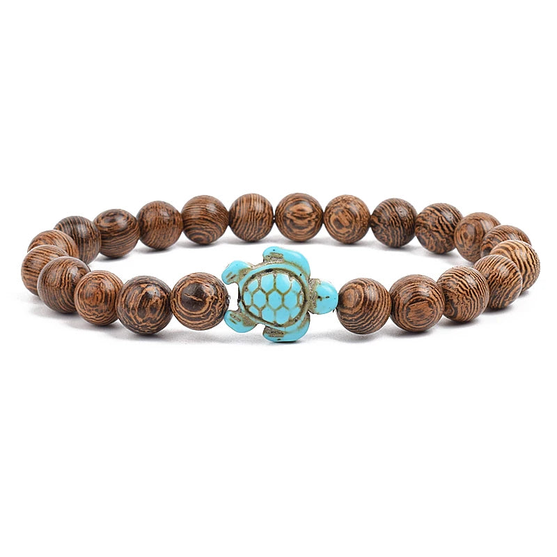 8mm Sea Turtles Beads Bracelet Turquoise Natutal Stone Elastic Stretch Bracelet Women Men Friendship Summer Beach Jewelry Gifts