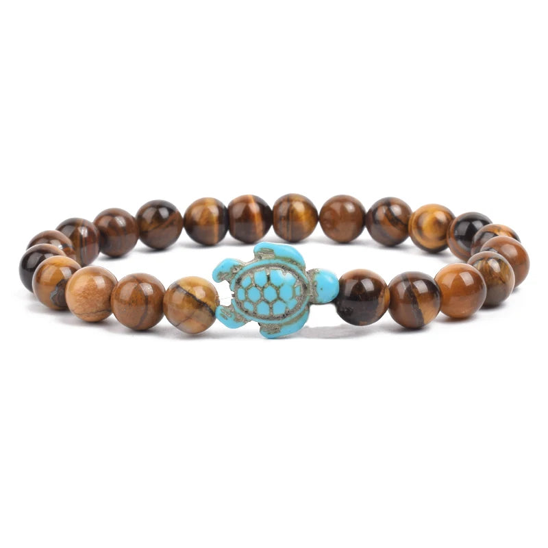 8mm Sea Turtles Beads Bracelet Turquoise Natutal Stone Elastic Stretch Bracelet Women Men Friendship Summer Beach Jewelry Gifts