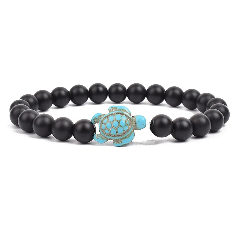 8mm Sea Turtles Beads Bracelet Turquoise Natutal Stone Elastic Stretch Bracelet Women Men Friendship Summer Beach Jewelry Gifts