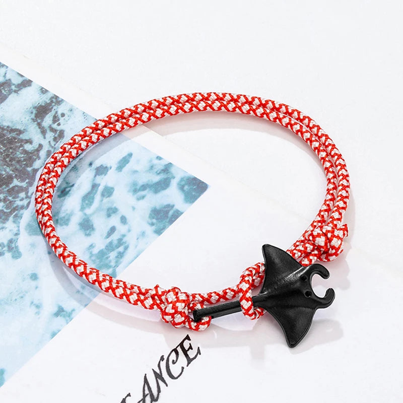 Ocean Animals Cute Manta Ray Bracelet Men Women Adjustable Paracord Rope Couple Bracelets Summer Beach Surfing Party Bangle Gift