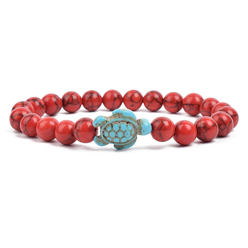 8mm Sea Turtles Beads Bracelet Turquoise Natutal Stone Elastic Stretch Bracelet Women Men Friendship Summer Beach Jewelry Gifts
