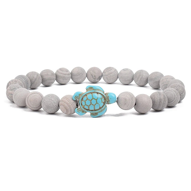 8mm Sea Turtles Beads Bracelet Turquoise Natutal Stone Elastic Stretch Bracelet Women Men Friendship Summer Beach Jewelry Gifts