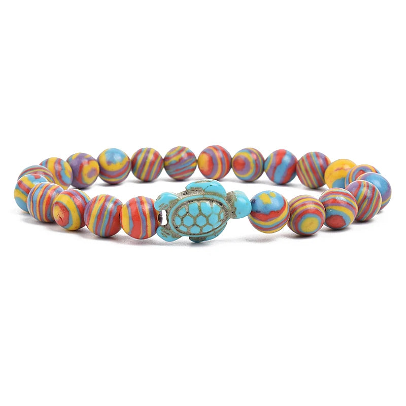 8mm Sea Turtles Beads Bracelet Turquoise Natutal Stone Elastic Stretch Bracelet Women Men Friendship Summer Beach Jewelry Gifts