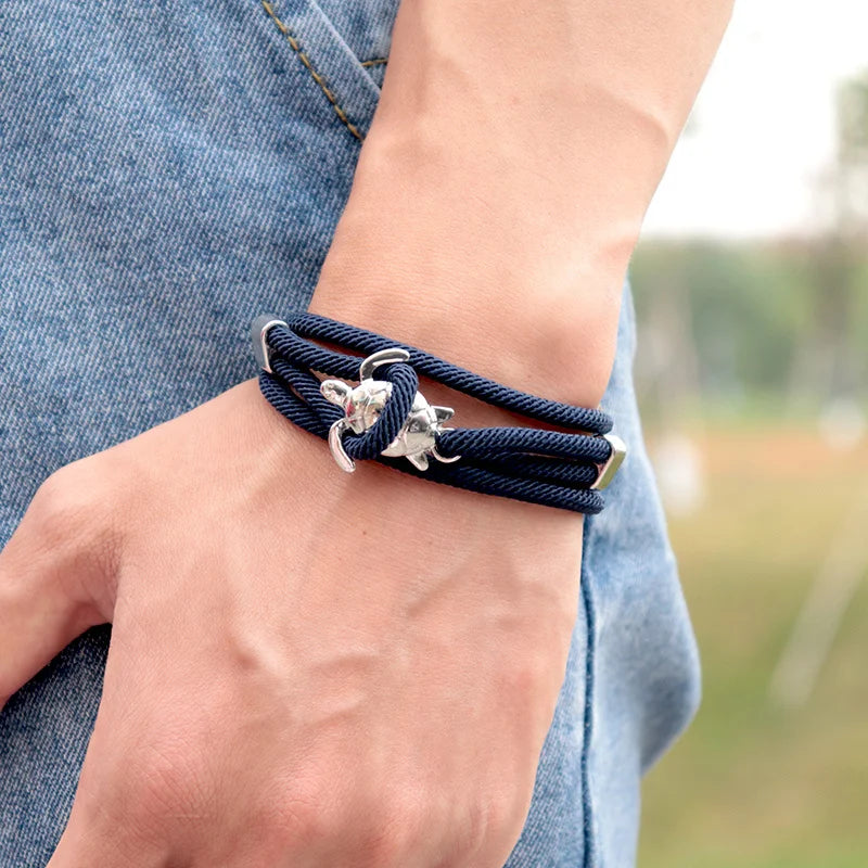 Cute Silver Color Sea Turtle Rope Bracelets For Women Men Wristband Jewelry High Quality Milan Line Pure Hand Knitting Bracelet