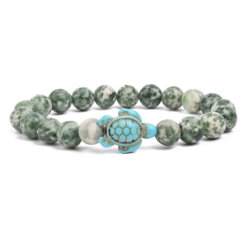 8mm Sea Turtles Beads Bracelet Turquoise Natutal Stone Elastic Stretch Bracelet Women Men Friendship Summer Beach Jewelry Gifts