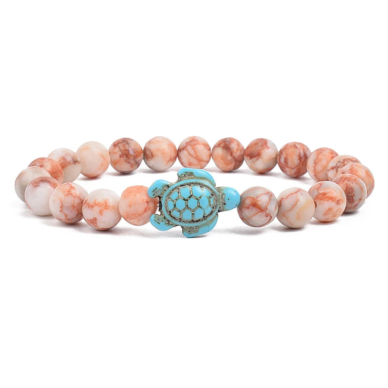 8mm Sea Turtles Beads Bracelet Turquoise Natutal Stone Elastic Stretch Bracelet Women Men Friendship Summer Beach Jewelry Gifts