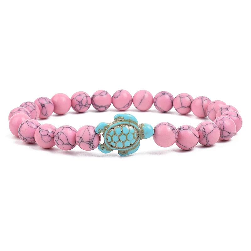 8mm Sea Turtles Beads Bracelet Turquoise Natutal Stone Elastic Stretch Bracelet Women Men Friendship Summer Beach Jewelry Gifts