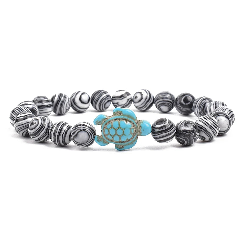 8mm Sea Turtles Beads Bracelet Turquoise Natutal Stone Elastic Stretch Bracelet Women Men Friendship Summer Beach Jewelry Gifts