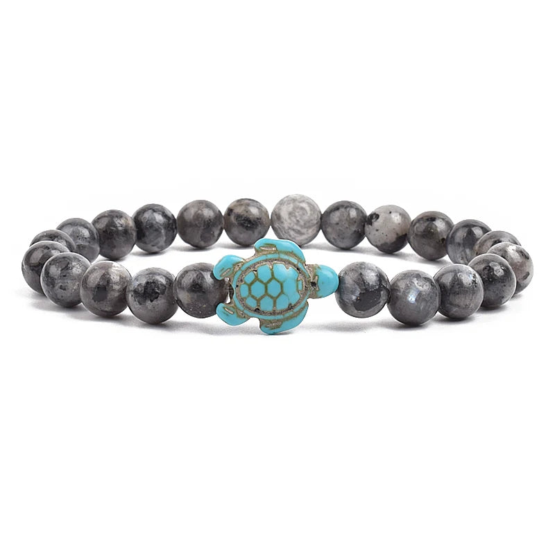 8mm Sea Turtles Beads Bracelet Turquoise Natutal Stone Elastic Stretch Bracelet Women Men Friendship Summer Beach Jewelry Gifts