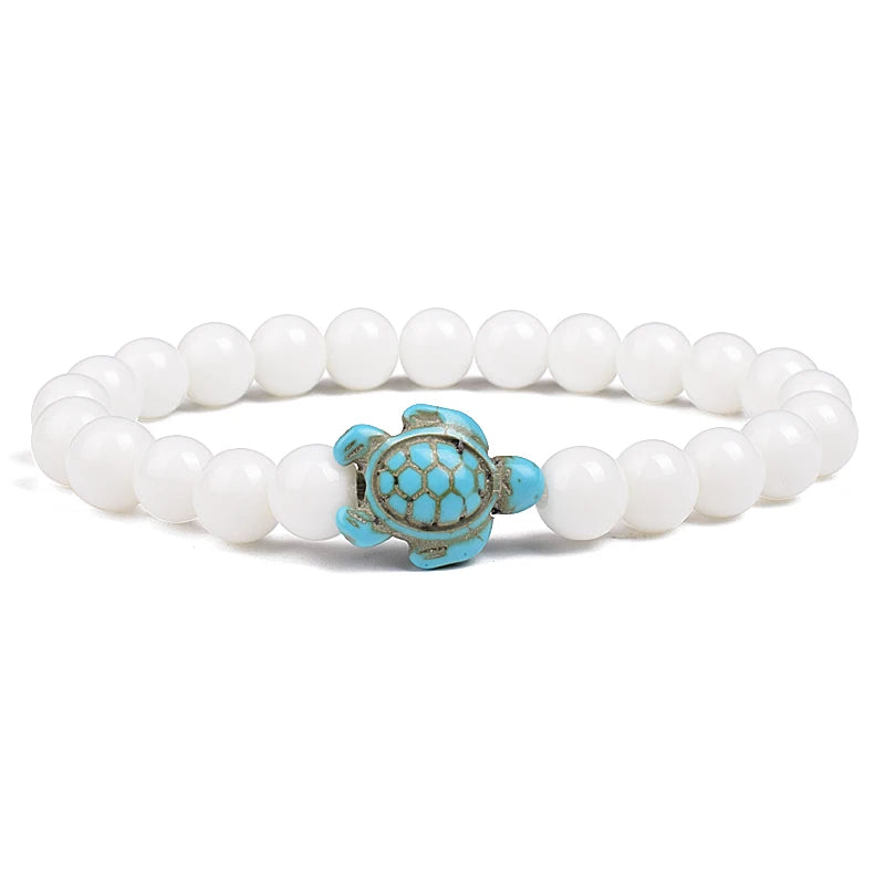 8mm Sea Turtles Beads Bracelet Turquoise Natutal Stone Elastic Stretch Bracelet Women Men Friendship Summer Beach Jewelry Gifts