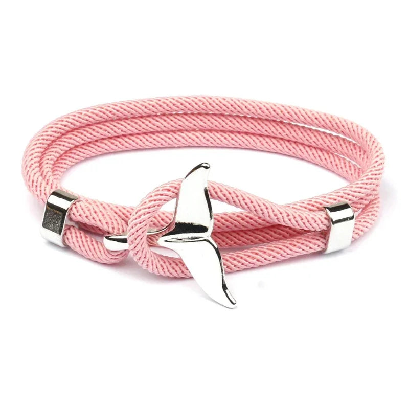 Fashion Whale Tail Men Multilayer Charm Rope Chain Bracelet Male Women Navy Style Wrap Metal Sport Hook