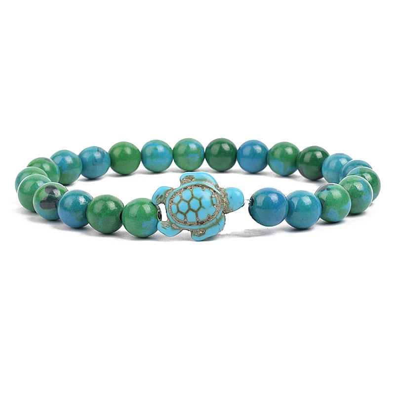 8mm Sea Turtles Beads Bracelet Turquoise Natutal Stone Elastic Stretch Bracelet Women Men Friendship Summer Beach Jewelry Gifts