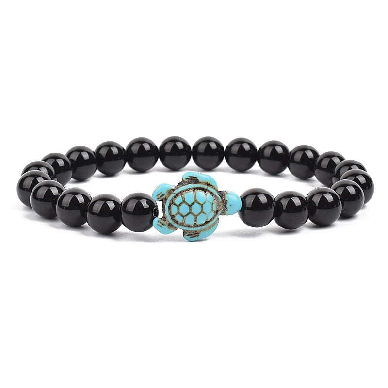 8mm Sea Turtles Beads Bracelet Turquoise Natutal Stone Elastic Stretch Bracelet Women Men Friendship Summer Beach Jewelry Gifts