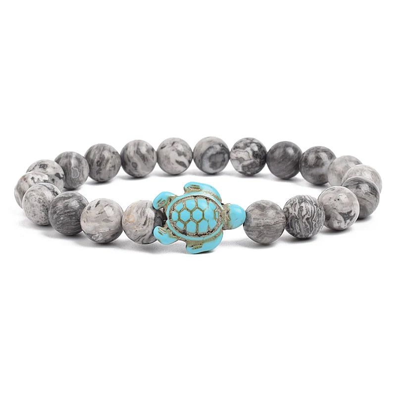 8mm Sea Turtles Beads Bracelet Turquoise Natutal Stone Elastic Stretch Bracelet Women Men Friendship Summer Beach Jewelry Gifts