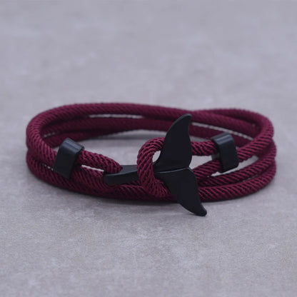 Anchor Style Jewelry Ocean Silver color Whale Tail Charm Bracelet 2-3 laps Adjustable Rope Bracelets for Men Women Gifts