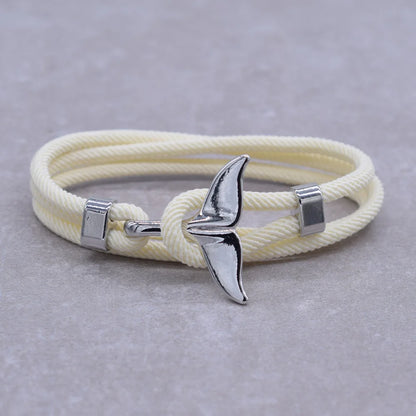 Anchor Style Jewelry Ocean Silver color Whale Tail Charm Bracelet 2-3 laps Adjustable Rope Bracelets for Men Women Gifts