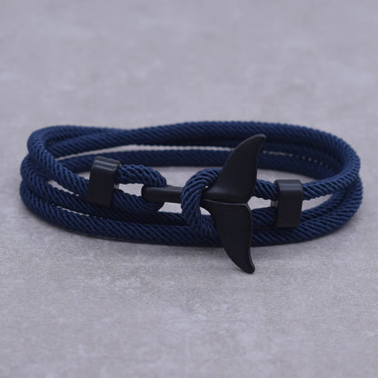 Anchor Style Jewelry Ocean Silver color Whale Tail Charm Bracelet 2-3 laps Adjustable Rope Bracelets for Men Women Gifts