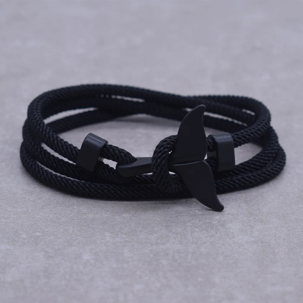 Anchor Style Jewelry Ocean Silver color Whale Tail Charm Bracelet 2-3 laps Adjustable Rope Bracelets for Men Women Gifts