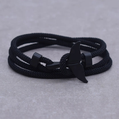Anchor Style Jewelry Ocean Silver color Whale Tail Charm Bracelet 2-3 laps Adjustable Rope Bracelets for Men Women Gifts