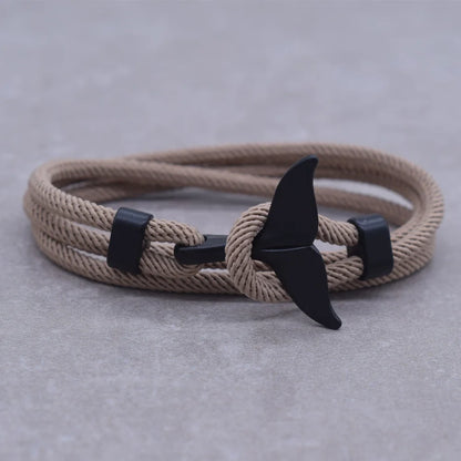 Anchor Style Jewelry Ocean Silver color Whale Tail Charm Bracelet 2-3 laps Adjustable Rope Bracelets for Men Women Gifts
